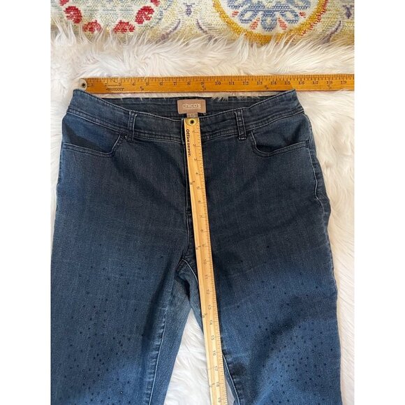 Chico's Womens Ankle Skinny Jeans Blue Pockets Rhinestone Medium Wash Denim 10 - Picture 3 of 8